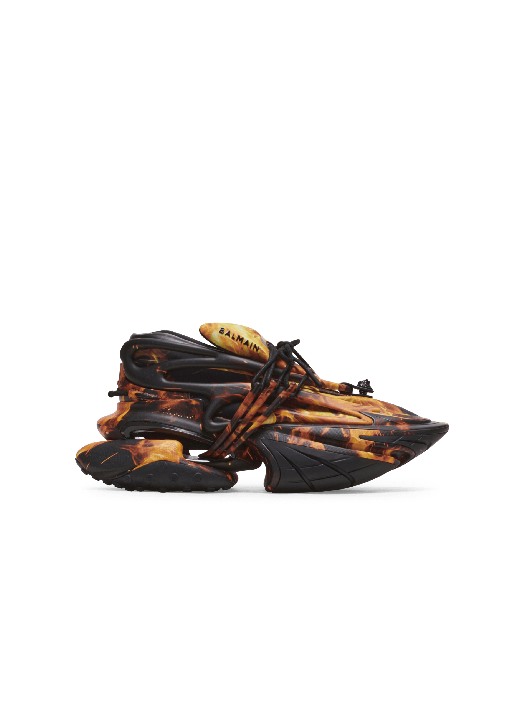 Sneakers Unicorn aus Neopren mit Fire-Print und Leder, orange, hi-res